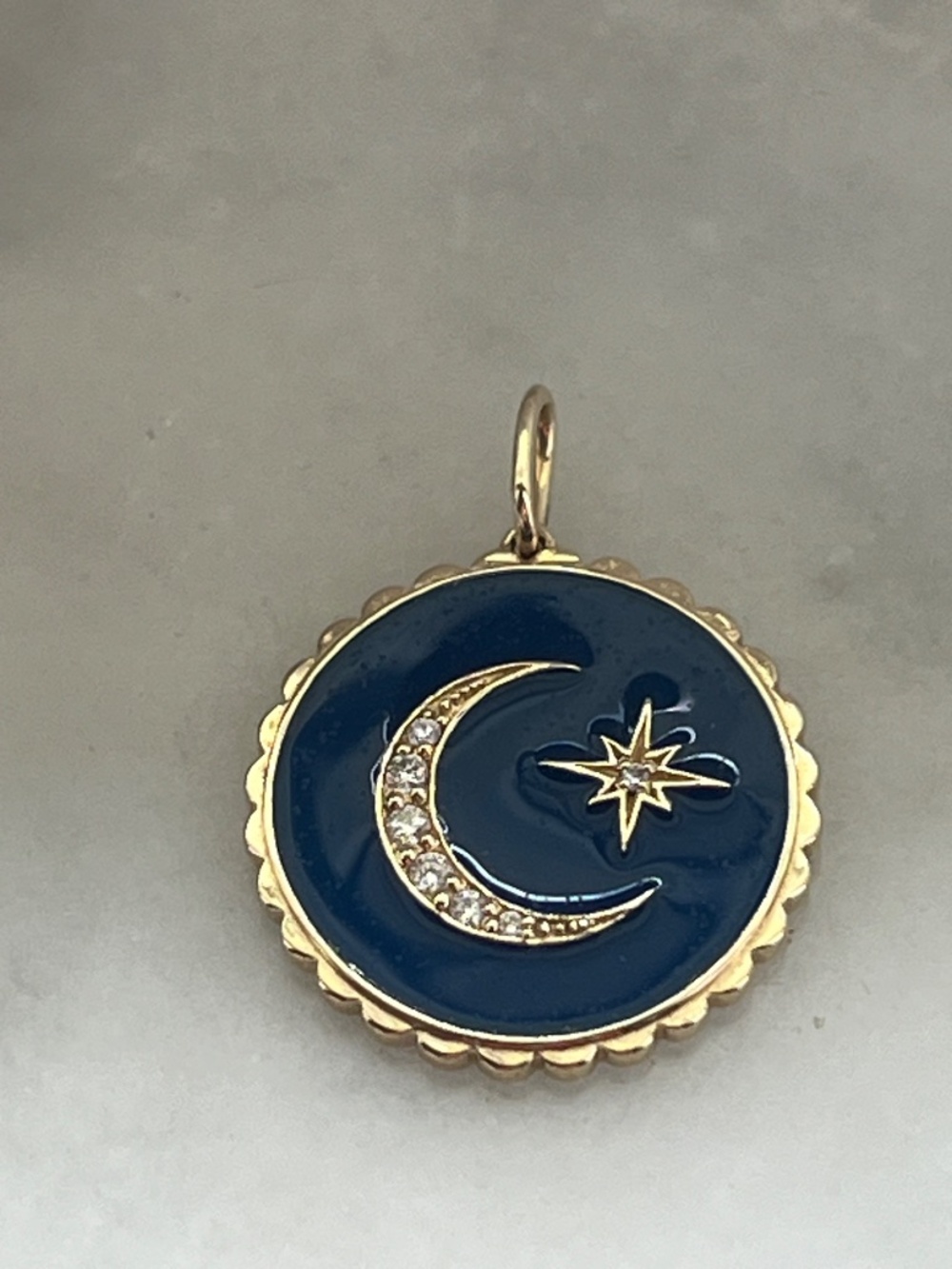 Sydney Evan 14K Gold & Diamond Celestial Moon Star Navy Enamel Charm Pendant - Picture 8 of 11